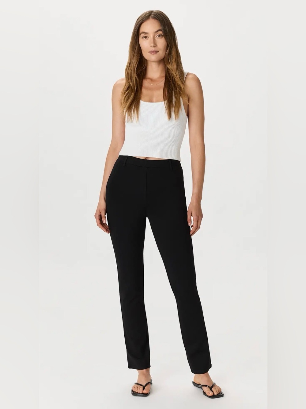 Quince Ultra-Stretch Ponte Straight Leg Pants Black Pull On Petite Medium